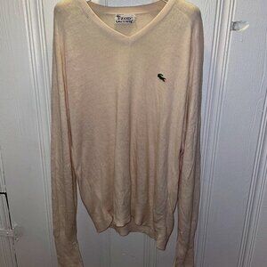 LACOSTE IZOD Long Sleeve V-Neck Mens Sweater Beige LARGE YSL Ralph Lauren Gucci